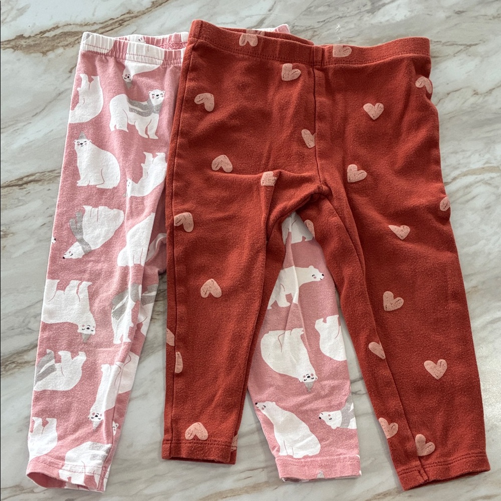 Carter's Pink Polar Bears and Red/Pink Heart Leggings